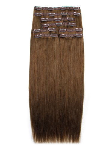 I&K Remy Clip In Hair Extensions - Full Head #4-Chocolate Brown 18 inch