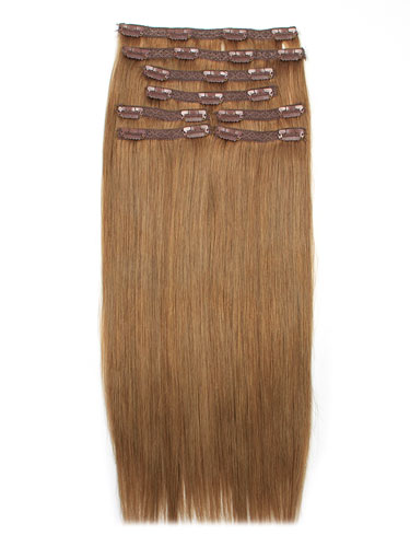 I&K Remy Clip In Hair Extensions - Full Head #8-Light Brown 22 inch