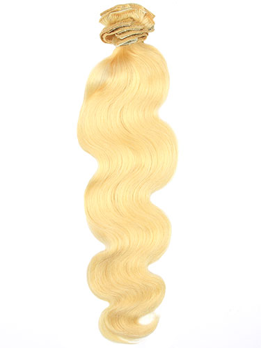I&K Gold Clip In Body Wave Human Hair Extensions - Full Head #613-Lightest Blonde 18 inch