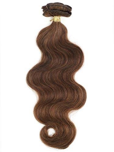 I&K Gold Clip In Body Wave Human Hair Extensions - Full Head #4-Chocolate Brown 18 inch