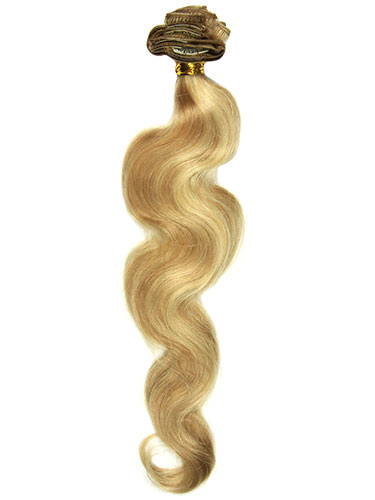 I&K Gold Clip In Body Wave Human Hair Extensions - Full Head #12/16/613 18 inch
