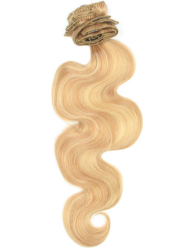 I&K Gold Clip In Body Wave Human Hair Extensions - Full Head #27/613 18 inch