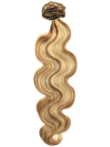 I&K Gold Clip In Body Wave Human Hair Extensions - Full Head #6/613 18 inch