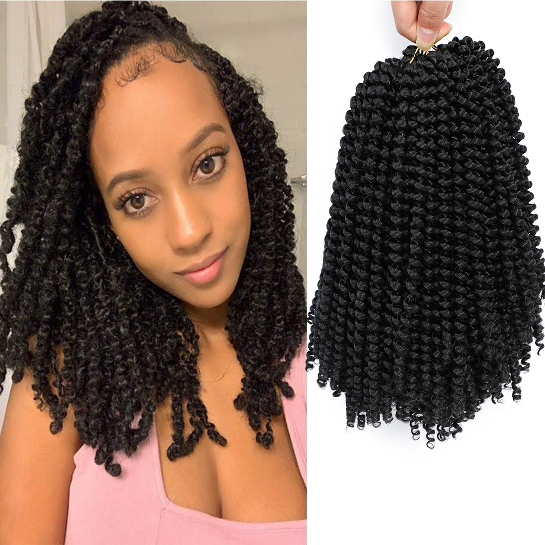 Spring Twist Crochet Braids Hair 6 Packs 8inch - #1B