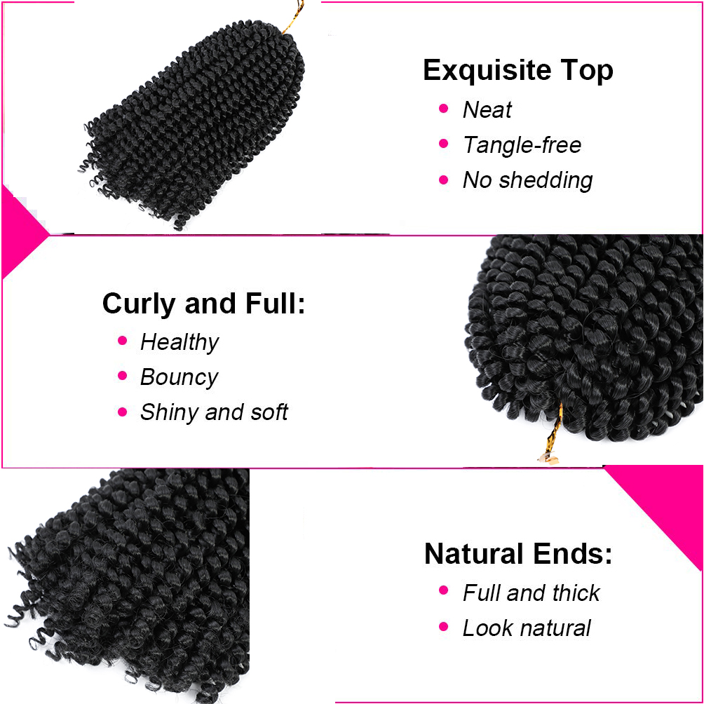 Spring Twist Crochet Braids Hair 6 Packs 8inch - #1B