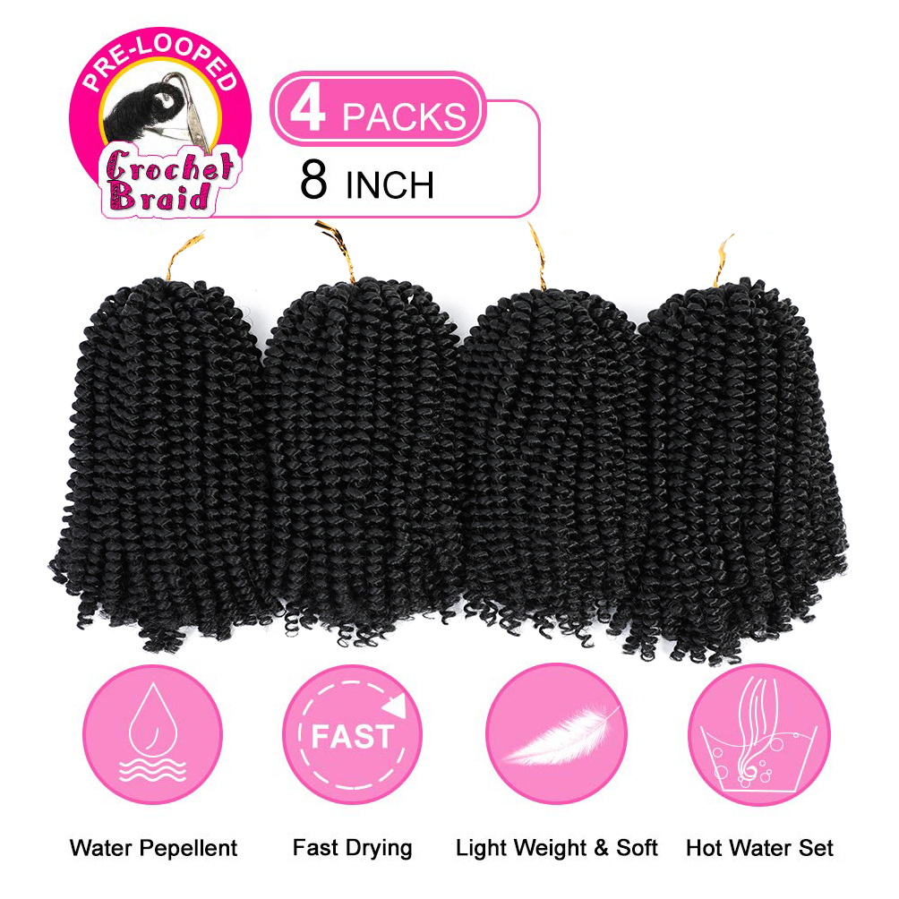 Spring Twist Crochet Braids Hair 6 Packs 8inch - #1B