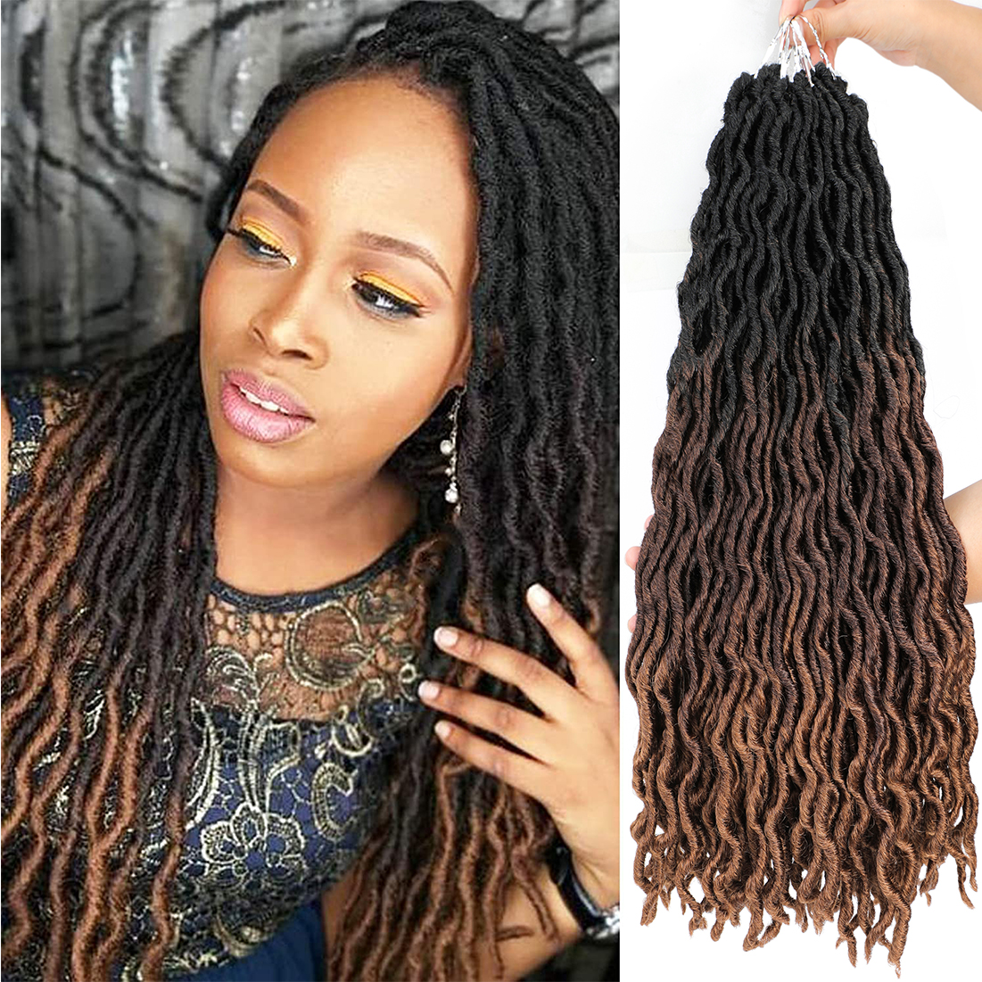 Gypsy Faux Locs Crochet Hair 18inch 6packs Pre-looped Goddess Locs