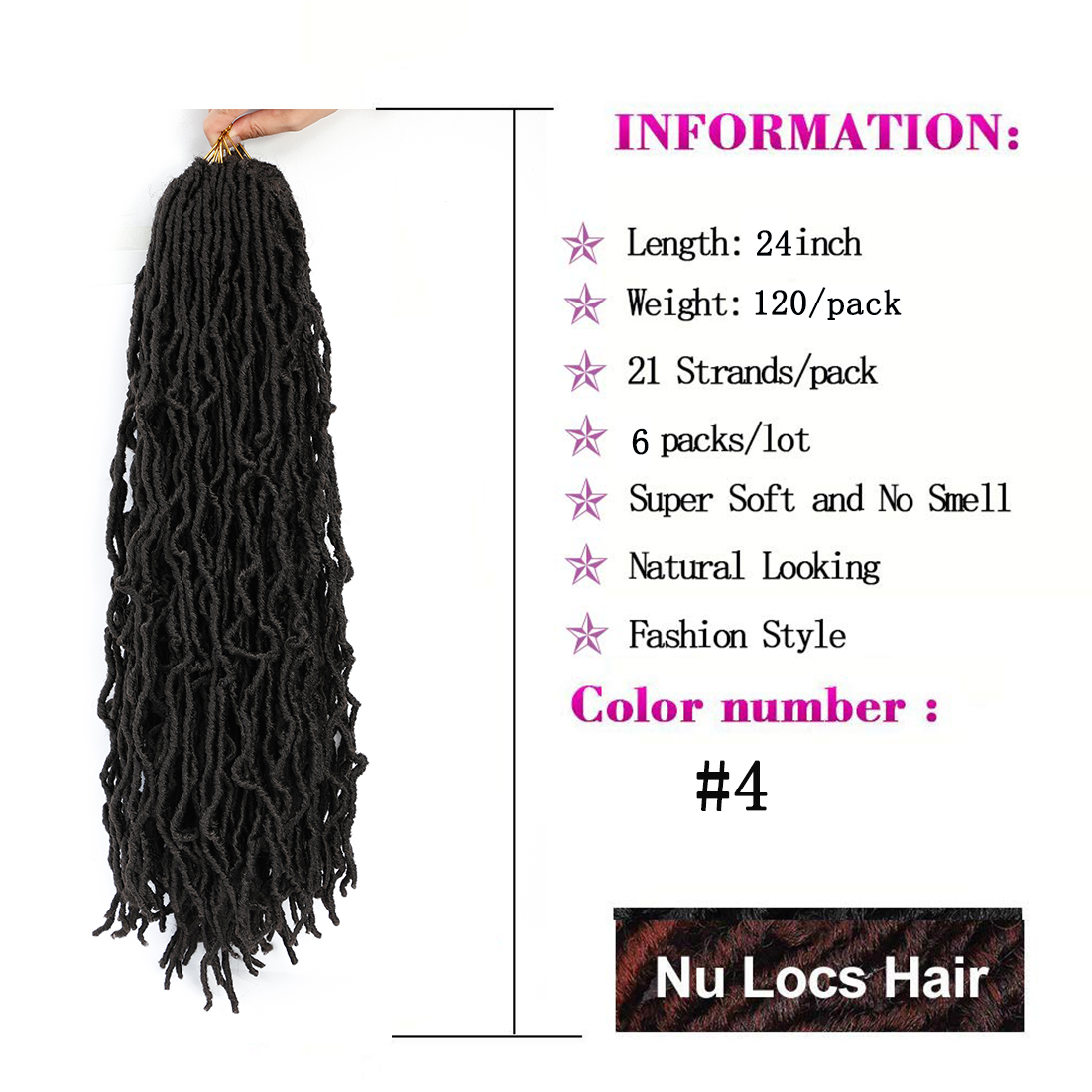 I&K Nu Faux Locs Hair 6 packs 24 Inch - #4
