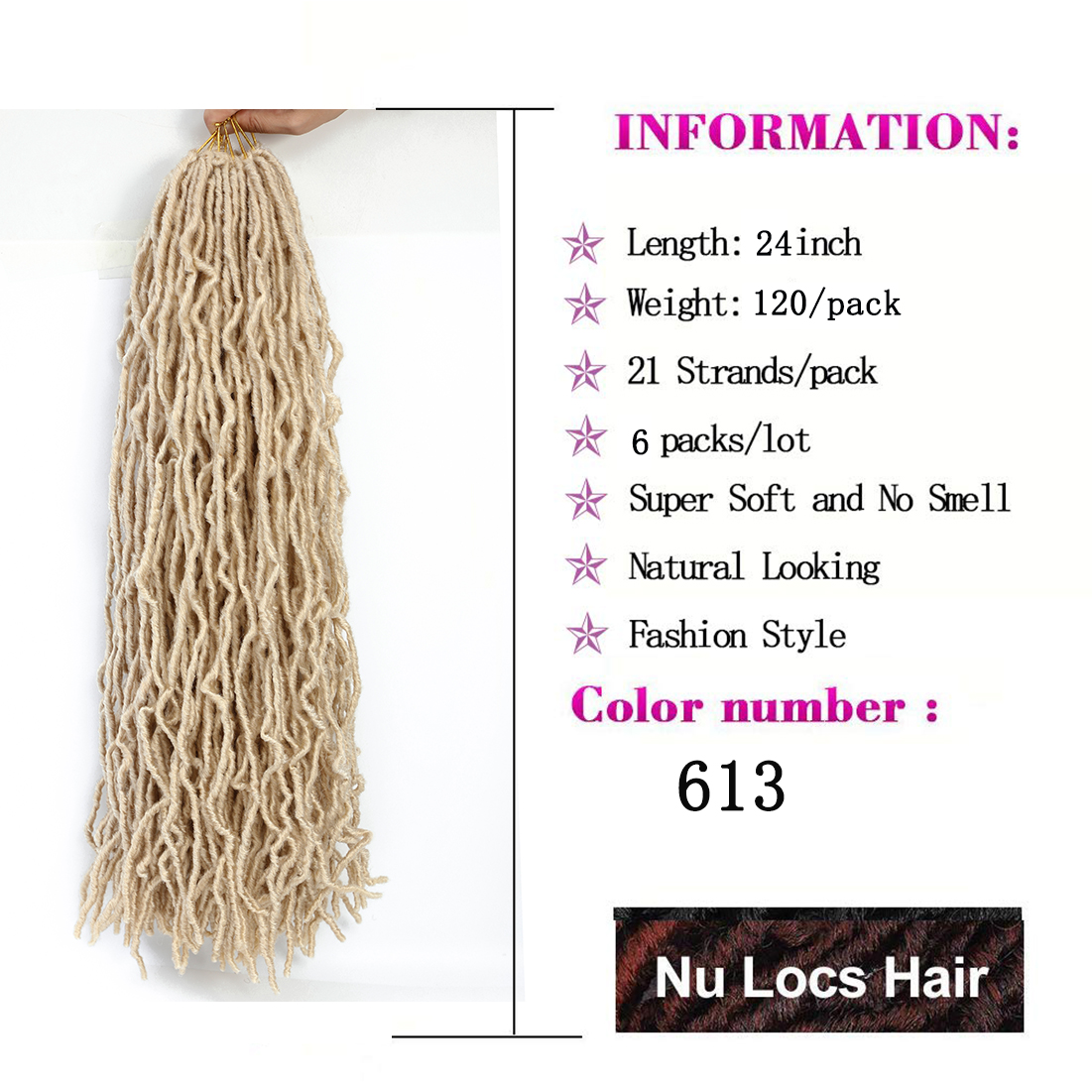 I&K Nu Faux Locs Hair 6 packs 24 Inch - #613