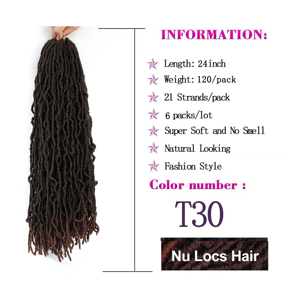 I&K Nu Faux Locs Hair 6 packs 24 Inch - #T30