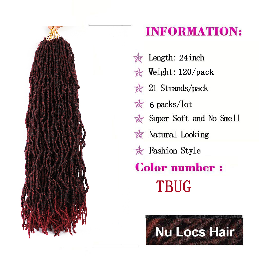 I&K Nu Faux Locs Hair 6 packs 24 Inch - #T1B/BUG