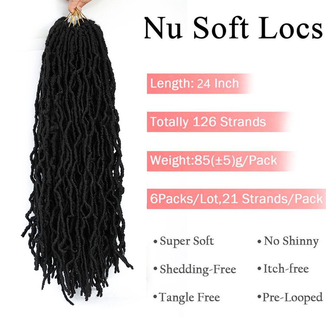 I&K Nu Faux Locs Hair 6 packs 24 Inch - #1B