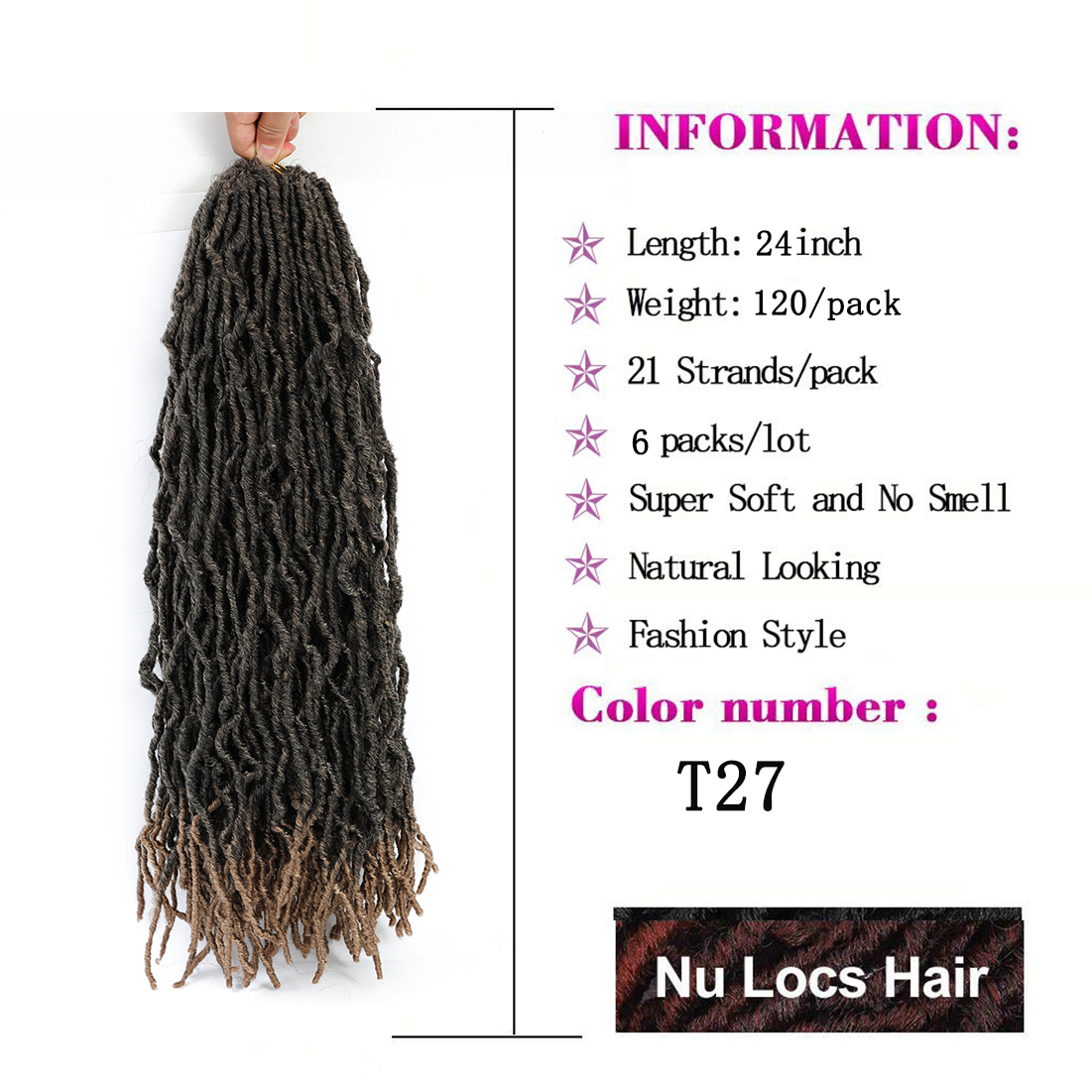 I&K Nu Faux Locs Hair 6 packs 24 Inch - #T27