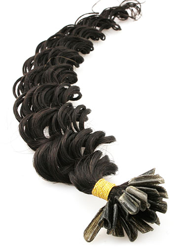 I&K Pre Bonded Nail Tip Human Hair Extensions - Deep Wave #1B-Natural Black 18 inch