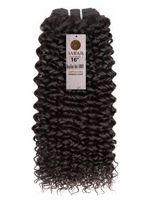 Sahar Unprocessed Brazilian Virgin Weft Hair Extensions 100g (10A) - Kinky #1B-Natural Black 16 inch