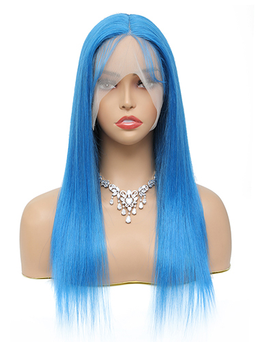 Sahar Tara Straight Human Hair Lace Front T Part Wig #Blue