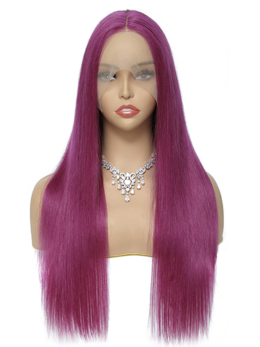 Sahar Tara Straight Human Hair Lace Front T Part Wig #Purple