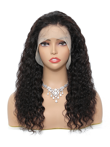 Sahar Faye Deep Wave Human Hair Lace Front T Part Wig #1B Natural Black