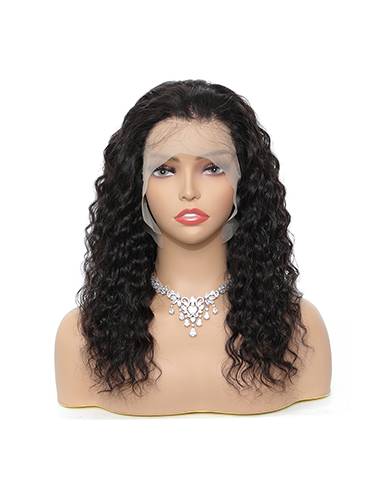 Sahar Water Wave Human Hair Lace Front T Part Wig #1B Natural Black