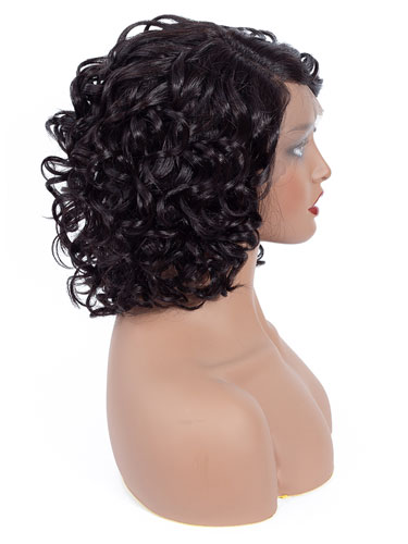 Aisha Short Curly Bob Human Hair Wig with Lace Side Parting #Natural Black