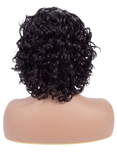 Aisha Short Curly Bob Human Hair Wig with Lace Side Parting #Natural Black