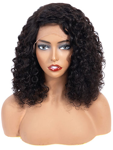 Sahar Nikki Jerry Curl Deep Wave Human Hair Wig T-Shape Lace #Natural Black