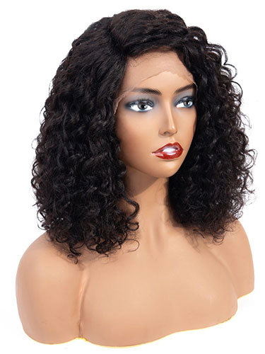 Sahar Nikki Jerry Curl Deep Wave Human Hair Wig T-Shape Lace #Natural Black