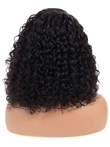 Sahar Nikki Jerry Curl Deep Wave Human Hair Wig T-Shape Lace #Natural Black