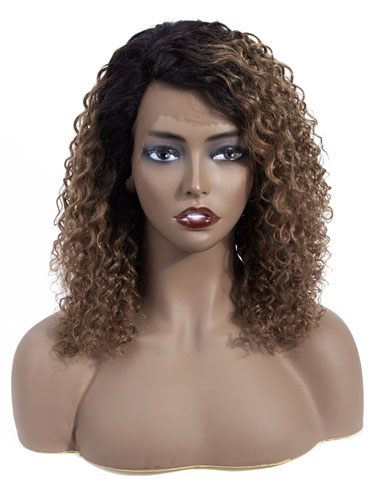 Sahar Nikki Jerry Curl Deep Wave Human Hair Wig T-Shape Lace #T1B30