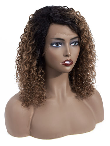 Sahar Nikki Jerry Curl Deep Wave Human Hair Wig T-Shape Lace #T1B30 18 inch