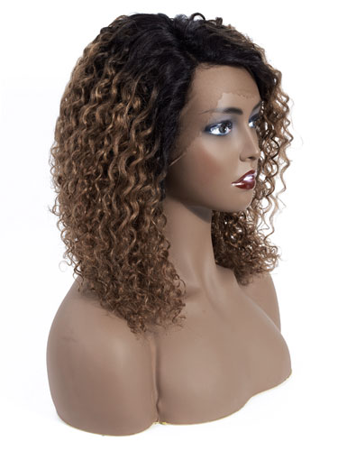 Sahar Nikki Jerry Curl Deep Wave Human Hair Wig T-Shape Lace #T1B30 16 inch