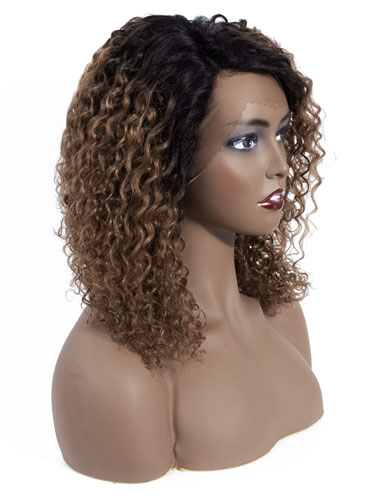 Sahar Nikki Jerry Curl Deep Wave Human Hair Wig T-Shape Lace #T1B30