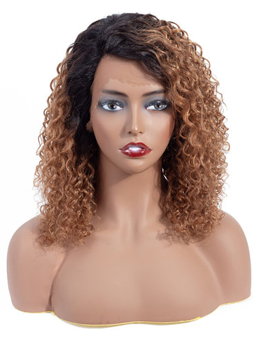 Sahar Nikki Jerry Curl Deep Wave Human Hair Wig T-Shape Lace #T1B27