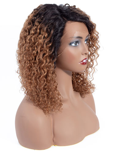Sahar Nikki Jerry Curl Deep Wave Human Hair Wig T-Shape Lace #T1B27