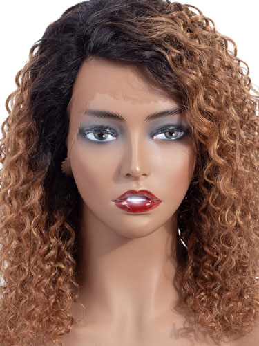 Sahar Nikki Jerry Curl Deep Wave Human Hair Wig T-Shape Lace #T1B27