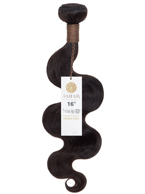 Sahar Unprocessed Brazilian Virgin Weft Hair Extensions 100g (10A) - Body Wave #1B-Natural Black 16 inch