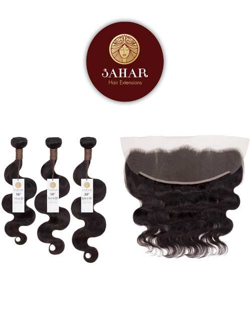 Sahar Unprocessed Brazilian Virgin Weft Hair Extensions Bundle (10A) - #Natural Black Body Wave