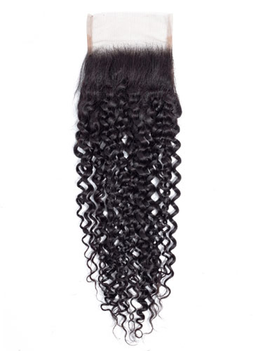 Sahar Slay Human Hair Top Lace Closure 4" x 4" (6A) - Jerry Curl #1B-Natural Black 16 inch