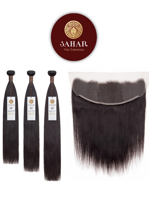 Sahar Unprocessed Brazilian Virgin Weft Hair Extensions Bundle (10A) - #Natural Black Straight