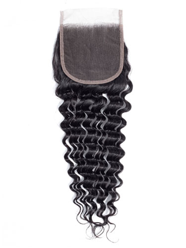Sahar Essential Virgin Remy Human Hair  Top Lace Closure 4" x 4" (8A) - Deep Wave #1B-Natural Black 14 inch