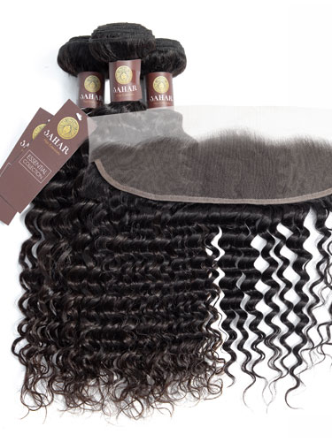 Sahar Essential Virgin Remy Human Hair Extensions Bundle (8A) - #Natural Black Deep Wave