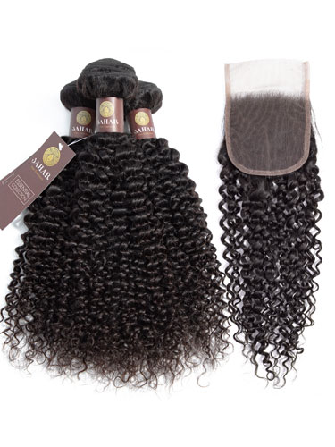 Sahar Essential Virgin Remy Human Hair Extensions Bundle (8A) - #Natural Black Jerry Curl