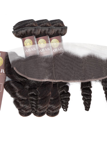 Sahar Essential Virgin Remy Human Hair Extensions Bundle (8A) - #Natural Black Loose Wave