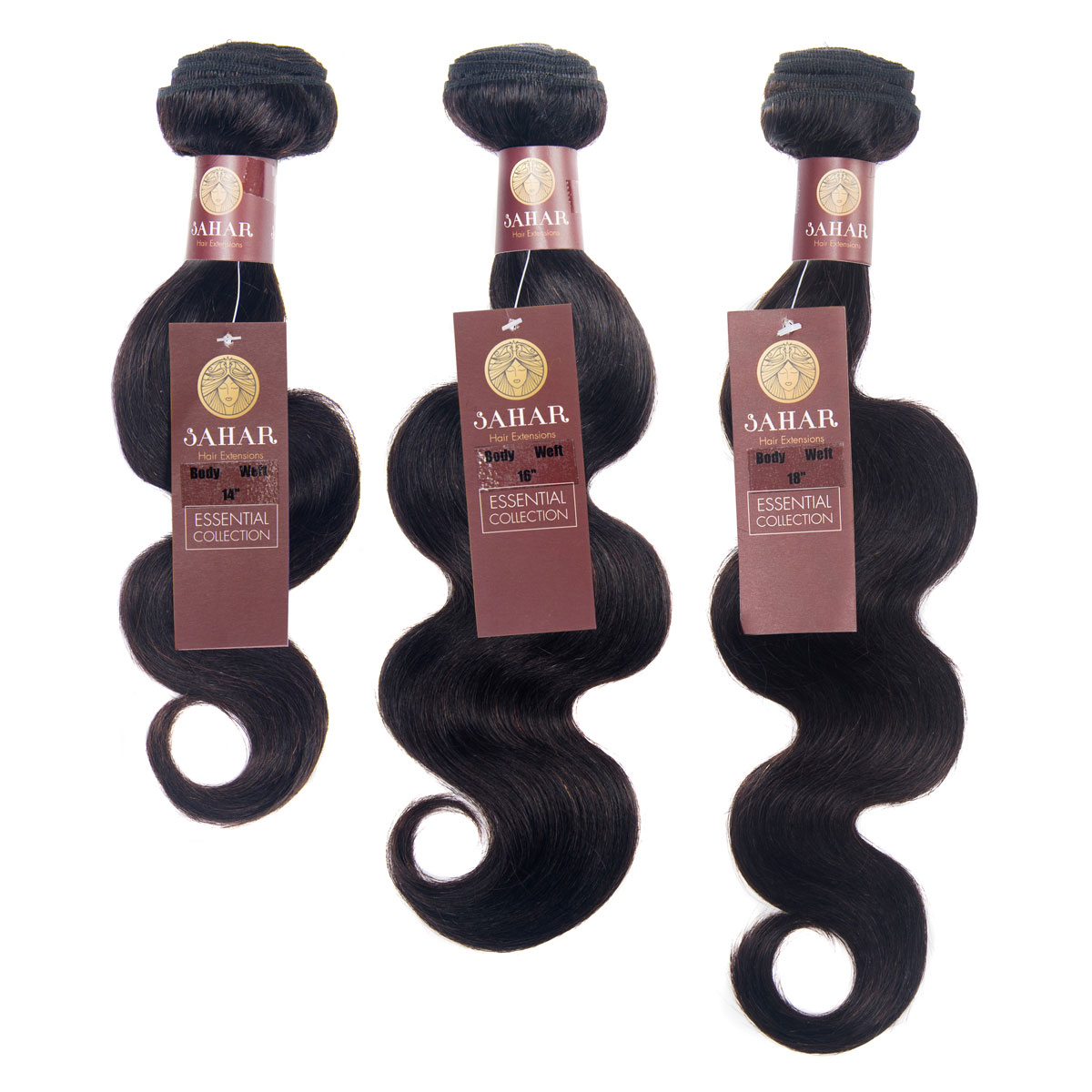 Sahar Essential Virgin Remy Human Hair Extensions Bundle (8A) - #Natural Black Body Wave 16"+18"+20" No Closure Part