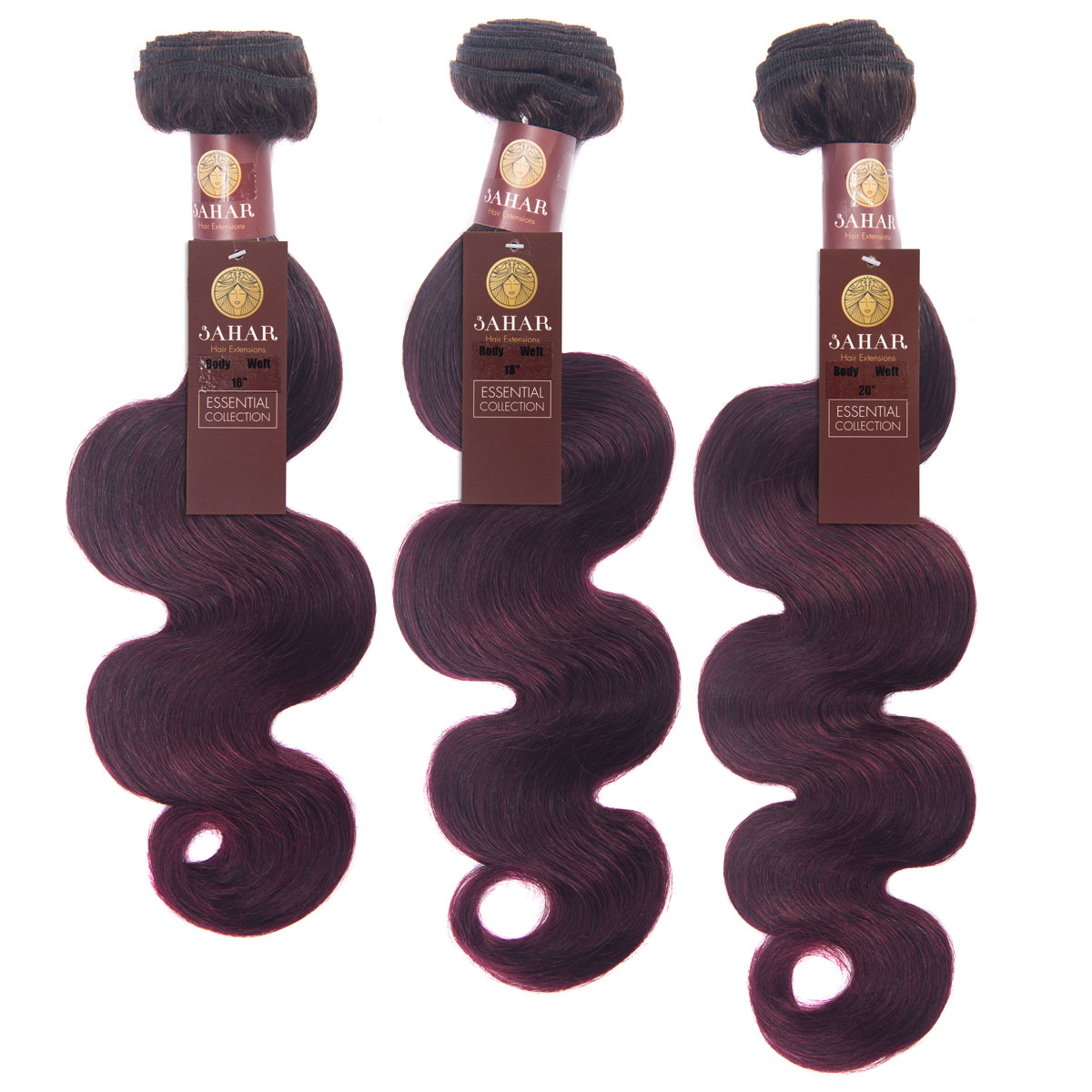 Sahar Essential Virgin Remy Human Hair Extensions Bundle (8A) - #OT99J Body Wave 16"+18"+20" No Closure Part