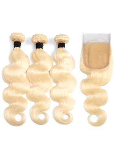 Sahar Essential Virgin Remy Human Hair Extensions Bundle (8A) - #613 Body Wave 20"+22"+24" Closure 4x4" 14"