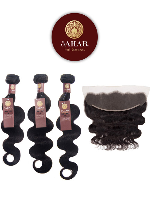 Sahar Essential Virgin Remy Human Hair Extensions Bundle (8A) - #Natural Black Body Wave