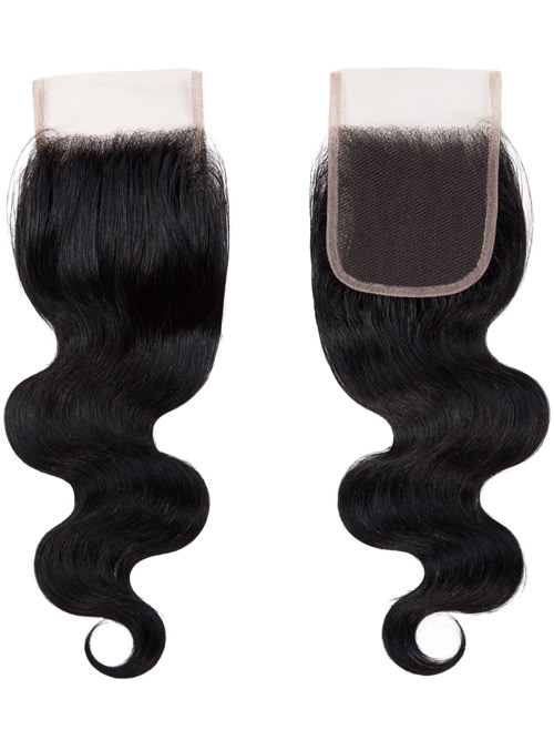 Sahar Essential Virgin Remy Human Hair Extensions Bundle (8A) - #Natural Black Body Wave 14"+14"+14" Closure 4x4" 14"