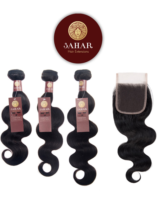 Sahar Essential Virgin Remy Human Hair Extensions Bundle (8A) - #Natural Black Body Wave