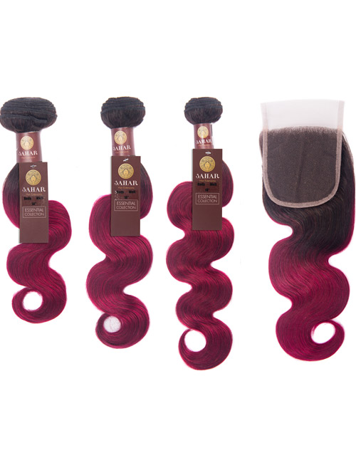 Sahar Essential Virgin Remy Human Hair Extensions Bundle (8A) - #OT118 Body Wave 18"+20"+22" Closure 4x4" 16"